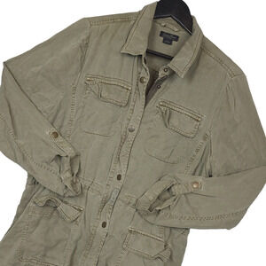 Lucky Brand Womens Military Style Shacket Sz Large Cinch Waist Roll Tabs Olive
